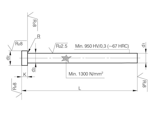 Espulsori con testa cilindrica nitrurati - Nitrided ejector pins form A