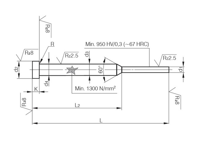 Espulsori con testa cilindrica nitrurati forma C - Nitrided ejector pins form C